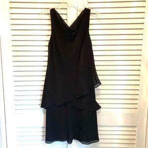 Sheri Martin Basic Black Layered Crepe Party Midi Dress 12 Petite (or 12?)